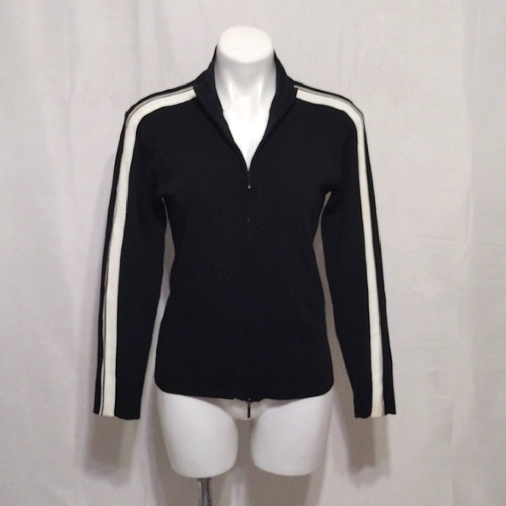 Rino Rossi Black Zip-Up Knit Sweater Women’s Medium Cozy Fit Ribbed Collar